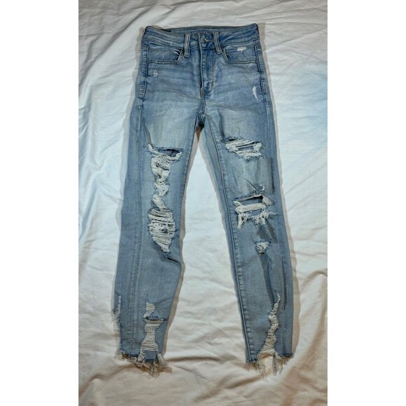 American Eagle Jeans Hi-Rise Jegging Crop Next Level Stretch Distressed Size 00 - Picture 1 of 8